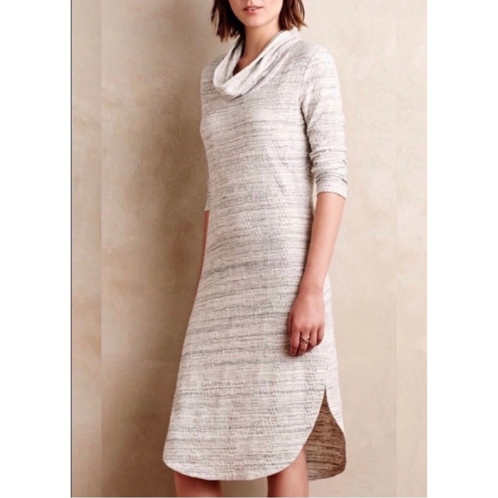 Anthropologie Cream Textured Cowl-Neck Midi Dress